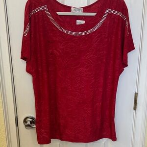 Chic Red Women's Blouse with Embellishments